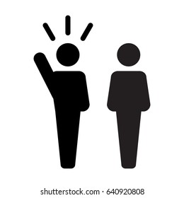 Leader Icon - Man Leadership Vector on Public Speaking Person with Raised 
Hand in Glyph Pictogram Symbol illustration