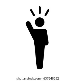 Leader Icon - Man Vector Public Speaking Person with Raised Hand in Glyph Pictogram illustration