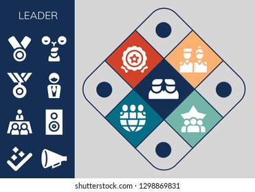  leader icon set. 13 filled leader icons. Simple modern icons about  - Friends, Success, Protest, Meeting, Speaker, Medal, Manager, Teamwork