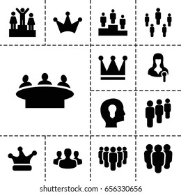 Leader icon. set of 13 filled leadericons such as crown, group, woman speaker, crown, ranking, user group