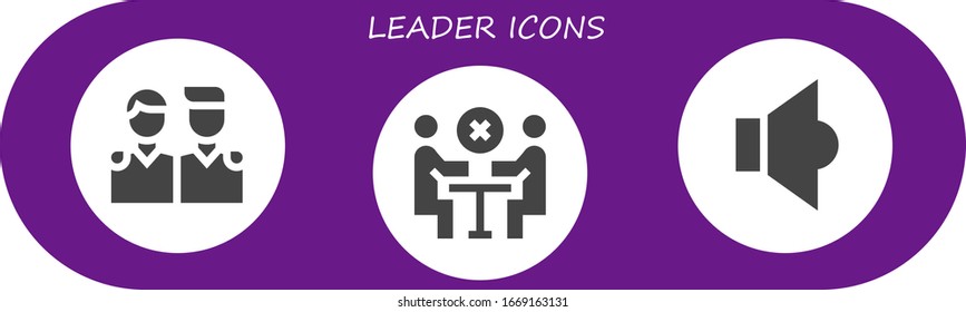 leader icon set. 3 filled leader icons.  Simple modern icons such as: Friends, Meeting, Speaker