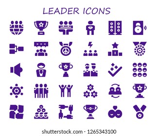  leader icon set. 30 filled leader icons. Simple modern icons about  - Friends, Trophy, Meeting, Friend, Speakers, Speaker, Competition, Teamwork, Medal, Motivation, Podium, Manager