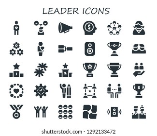  leader icon set. 30 filled leader icons. Simple modern icons about  - Friend, Friends, Protest, Employee, Teamwork, Human, Competition, Speaker, Trophy, Podium, Pom pom, Group