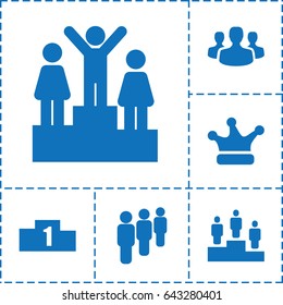Leader icon. set of 6 leader filled icons such as crown, ranking, user group