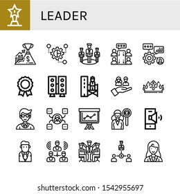 conjunto de iconos de líder. Colección de trofeos, éxitos, grupos, equipos, reuniones, habilidades, medallas, conferencistas, supervisores, coronas, gerentes, personal, cazatalentos, empresarios, iconos de grupo