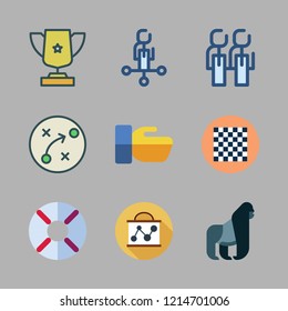 leader icon set. vector set about trophy, help, gorilla and strategy icons set.