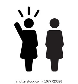 Leader Icon vector female public speaker person symbol for leadership with raised hand in glyph pictogram illustration