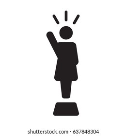 Leader Icon - Woman Vector Public Speaking Person with Raised Hand in Glyph 
Pictogram illustration