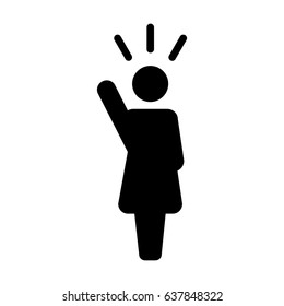 Leader Icon - Woman Vector Public Speaking Person with Raised Hand in Glyph 
Pictogram illustration