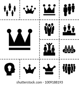Leader icons. set of 13 editable filled leader icons such as crown, group, head with keyhole, crown