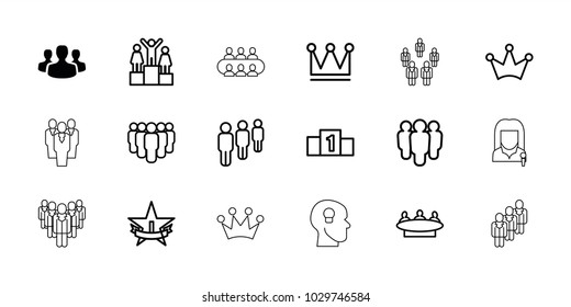 Leader icons. set of 18 editable outline leader icons: user group, crown, group, 1st place star, ranking, head with keyhole