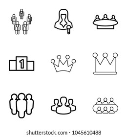 Leader icons. set of 9 editable outline leader icons such as group, woman speaker, user group, ranking