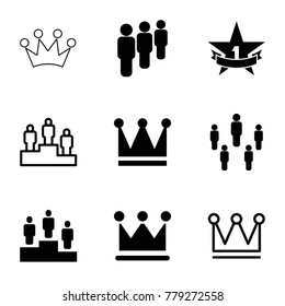 Leader icons. set of 9 editable filled and outline leader icons such as crown, group, ranking