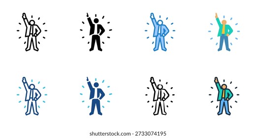 Leader icons set multiple style collection. Editable stroke 
