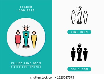 Leader icons set vector illustration with solid icon line style. Business manager symbol. Editable stroke icon on isolated background for web design, user interface, and mobile app