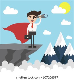Leader. Illustration of businessman looking through spy-glass
