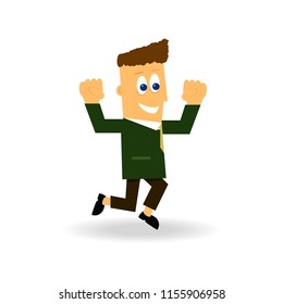 Leader isolated on white background. Happy man gesture triumph and achievement. For web site, app, social media and poster. Creative business concept, vector illustration