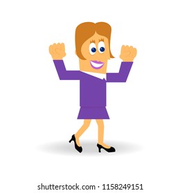 Leader isolated on white background. Happy woman gesture triumph and achievement. For web site, app, social media and poster. Creative business concept, vector illustration