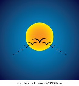 leader & leadership concept vector - birds flying as arrow. This also represents manager & employees, team & teamwork, setting example, being different, bold, initiative, enterprise, positive attitude