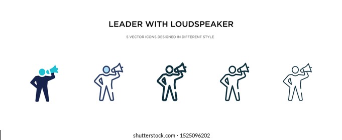 leader with loudspeaker icon in different style vector illustration. two colored and black leader with loudspeaker vector icons designed in filled, outline, line and stroke style can be used for