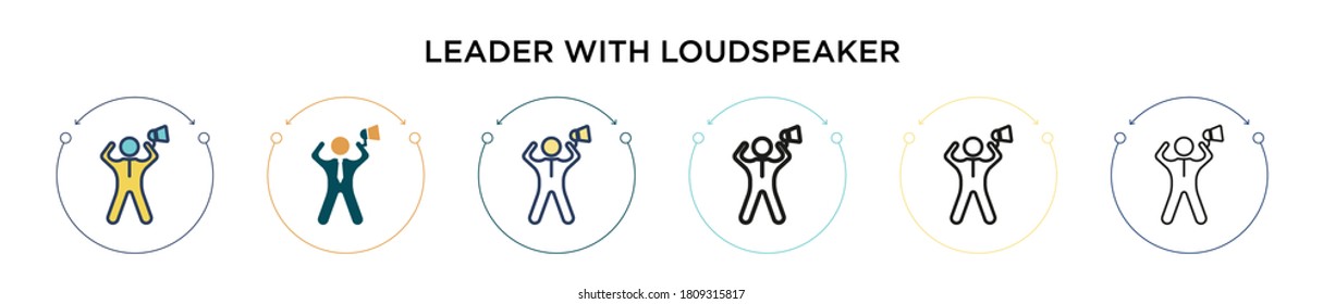 Leader with loudspeaker icon in filled, thin line, outline and stroke style. Vector illustration of two colored and black leader with loudspeaker vector icons designs can be used for mobile, ui, web