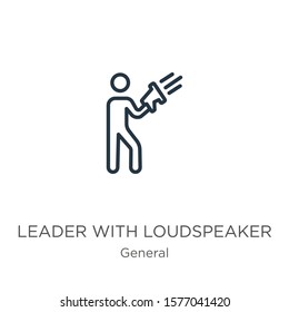 Leader with loudspeaker icon. Thin linear leader with loudspeaker outline icon isolated on white background from general collection. Line vector sign, symbol for web and mobile