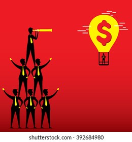 leader make pyramid find big money balloon concept design vector