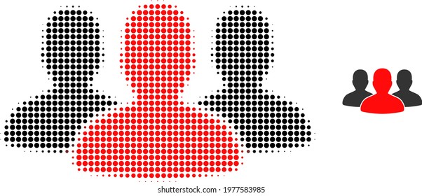 Leader men group halftone dotted icon illustration. Halftone pattern contains round pixels. Vector illustration of leader men group icon on a white background.