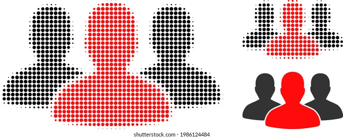 Leader men group halftone dotted icon. Halftone pattern contains circle pixels. Vector illustration of leader men group icon on a white background.