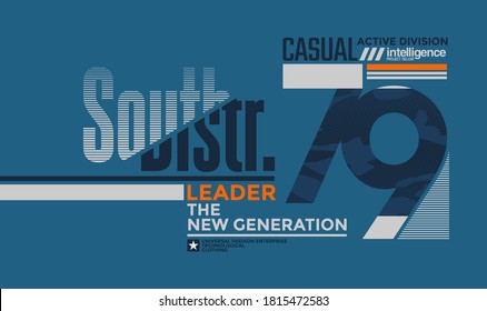 Leader the new generation, modern and stylish typography slogan for t-shirt. Abstract design with the camouflage and the lines  style. Vector print, typography, poster. Global swatches.