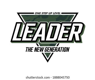 Leader the new generation, modern and stylish logo typography slogan. Abstract design with camouflage and the lines style. Vector print tee shirt, typography, poster. Global swatches.