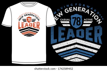 Líder del elegante eslogan de tipografía de nueva generación para camisetas. Diseño abstracto con el estilo grunge y denim. Impresión vectorial, tipografía, afiche. Swatches globales.