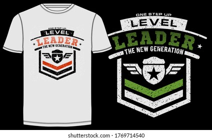 Leader the new generation stylish typography slogan for t-shirt. Moving Forward. Abstract design with the grunge and denim style. Vector print, typography, poster. Global swatches.