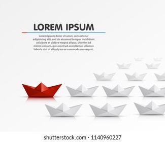 Leader Paper Boat Different, Red Object. Vector Illustration