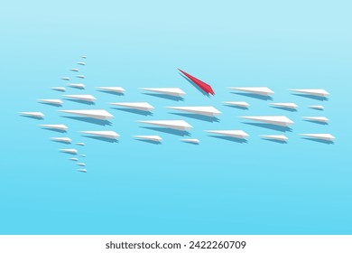 Leader paper plane stand out ordinary, vision be different, unique personality or standing out from the crowd, leadership quality Abstract society concept. Lead the team, Move against the crowd