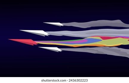 El avión líder destaca por su rastro de color, su visión puede ser diferente, su personalidad única o destacarse entre la multitud, la calidad de liderazgo, el color de su día. Lidera el equipo, Muévete contra la multitud