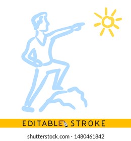 leader point to sun icon. Editable stroke flat line icon. Doodle sketch.