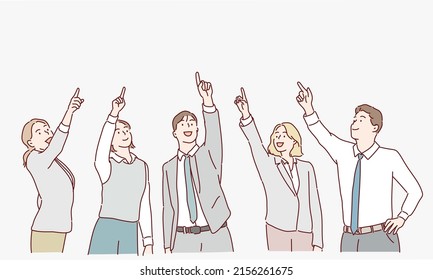 leader of the pointing goal for the business team. Hand drawn style vector design illustrations.