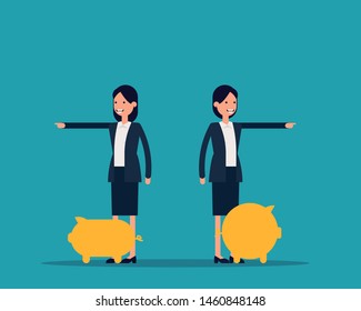 Leader pointing for saving money. Vector illustration Financial business concept, Financial success, Happy flat person desing.