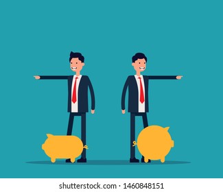 Leader pointing for saving money. Vector illustration Financial business concept, Financial success, Happy flat person desing.