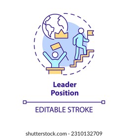 Leader position concept icon. Leadership development. Business success. Goal achievement. Forward thinking abstract idea thin line illustration. Isolated outline drawing. Editable stroke