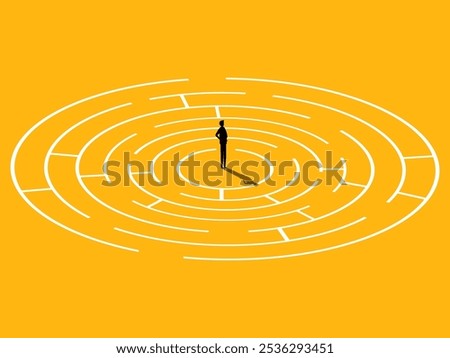 Leader, problem solving. Confident businessman in a maze