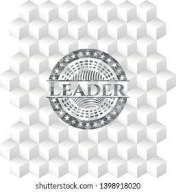 Leader realistic grey emblem with cube white background