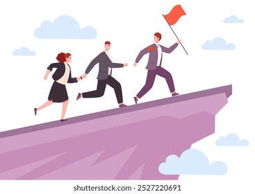 Leader rise top. Businessman organization path to success, business team manager with flag rising up career growth goal achievement leadership challenge concept vector illustration original artwork