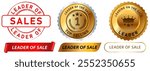 Leader of sale product best seller business customer satisfaction guarantee top quality leading stamp red gold badges emblem medallion medal ribbon sticker label banner grunge textured design icon set