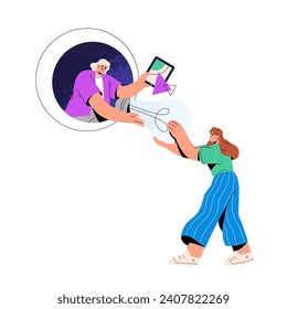 Leader shares thoughts, offers with worker. Team coworker, employee proposes new idea, creative solution. Business partnership, teamwork concept. Flat isolated vector illustration on white background