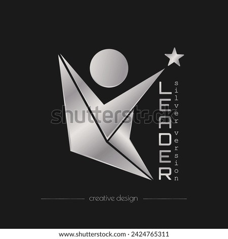 Leader. The silver conceptual logo of a successful person, team, community