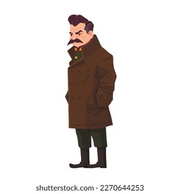 Líder de la Unión Soviética, Joseph Stalin, simple caricatura de carácter histórico ilustración de color