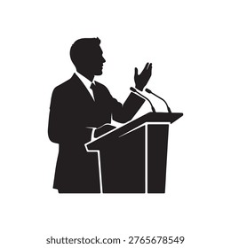 Leader speaker silhouette vector flat design on white background