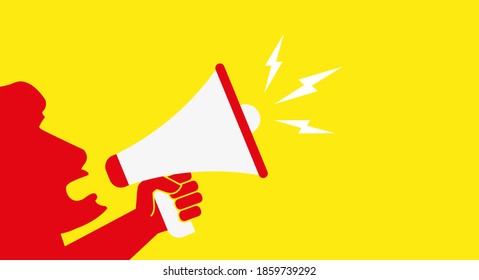 The leader speaks into a megaphone. Protest banner vector template.